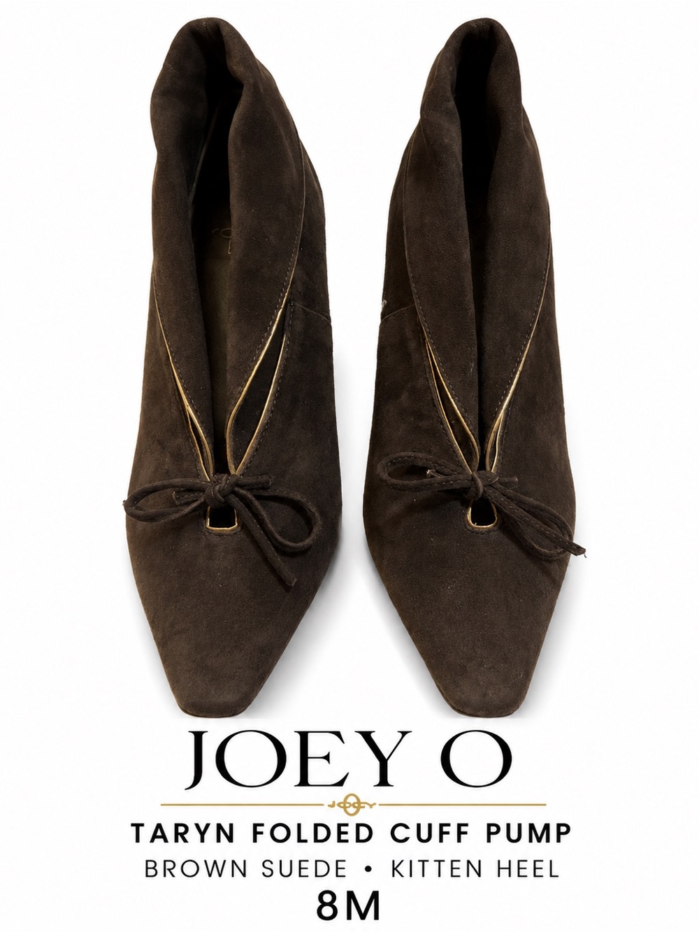 Joey O Taryn Brown Suede Folded Cuff Bow Pumps 8M Y2K NEW No Box